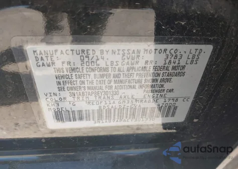 2014 Nissan Sentra Sv from USA, damaged, VIN 3N1AB7AP8EY301330